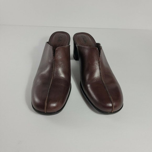 CLARKS ALL LEATHER BROWN SLIP ON MULE CLOG WOMEN'S SIZE 7M - Picture 2 of 6